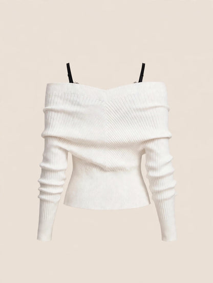 Compleu din 2 piese, bluza și pantaloni maro din piele cu dantelă - alb/maro