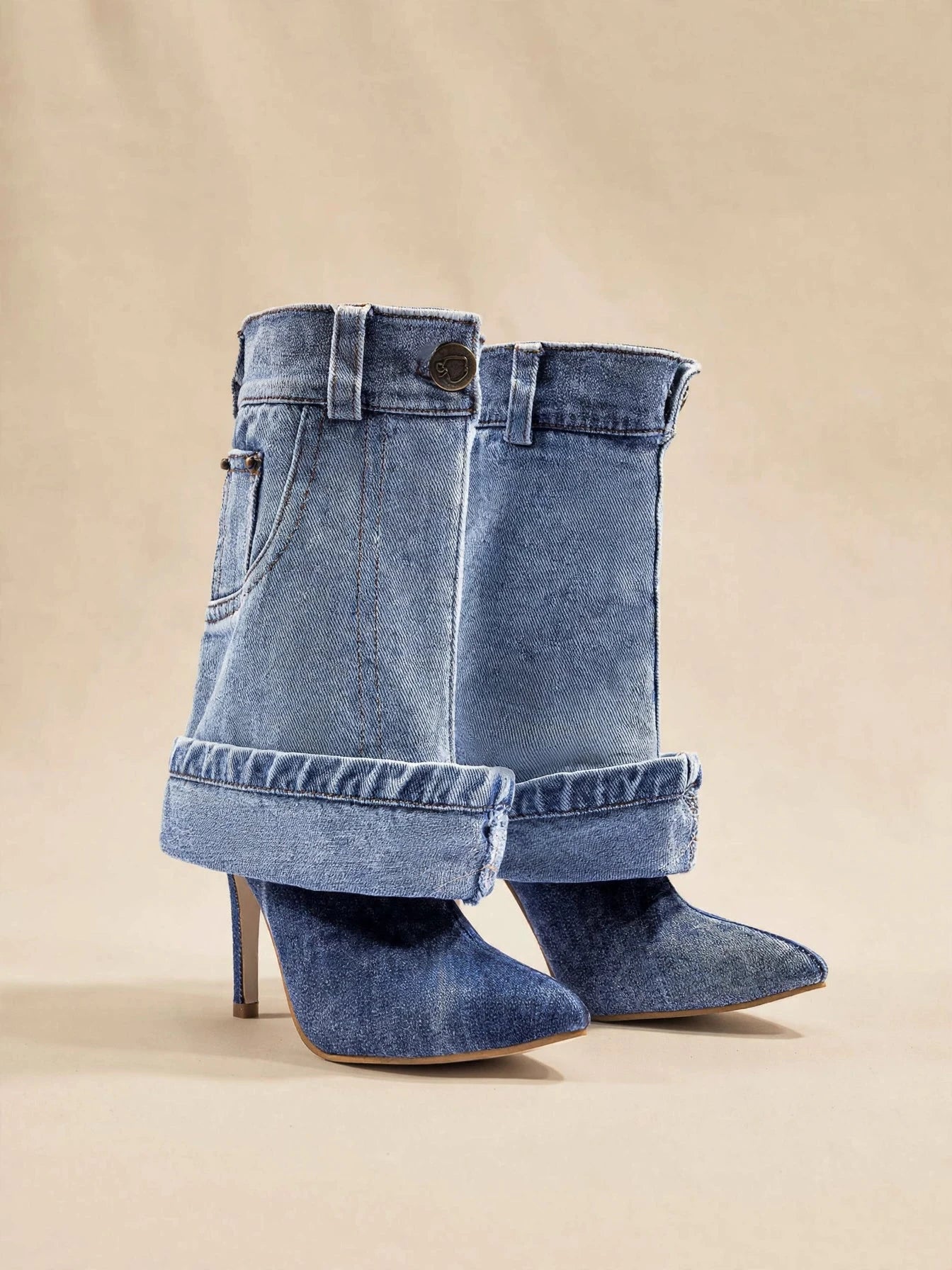 CARGO cizme cu toc - denim deschis