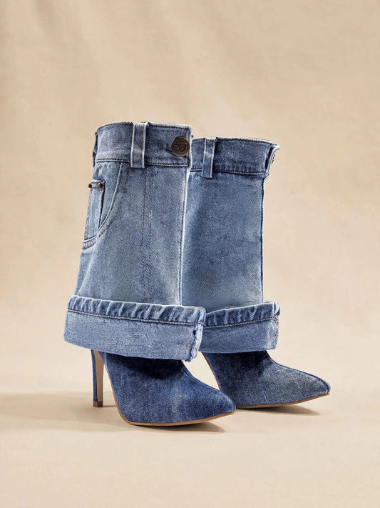 CARGO cizme cu toc - denim deschis