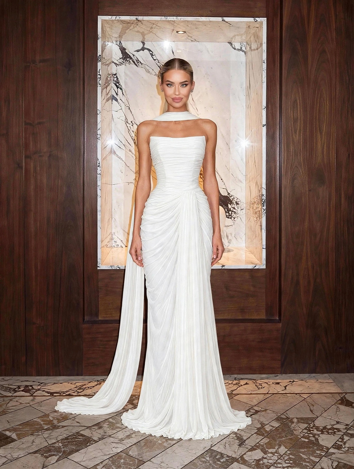 Rochie LUMINA - White Silk Draped