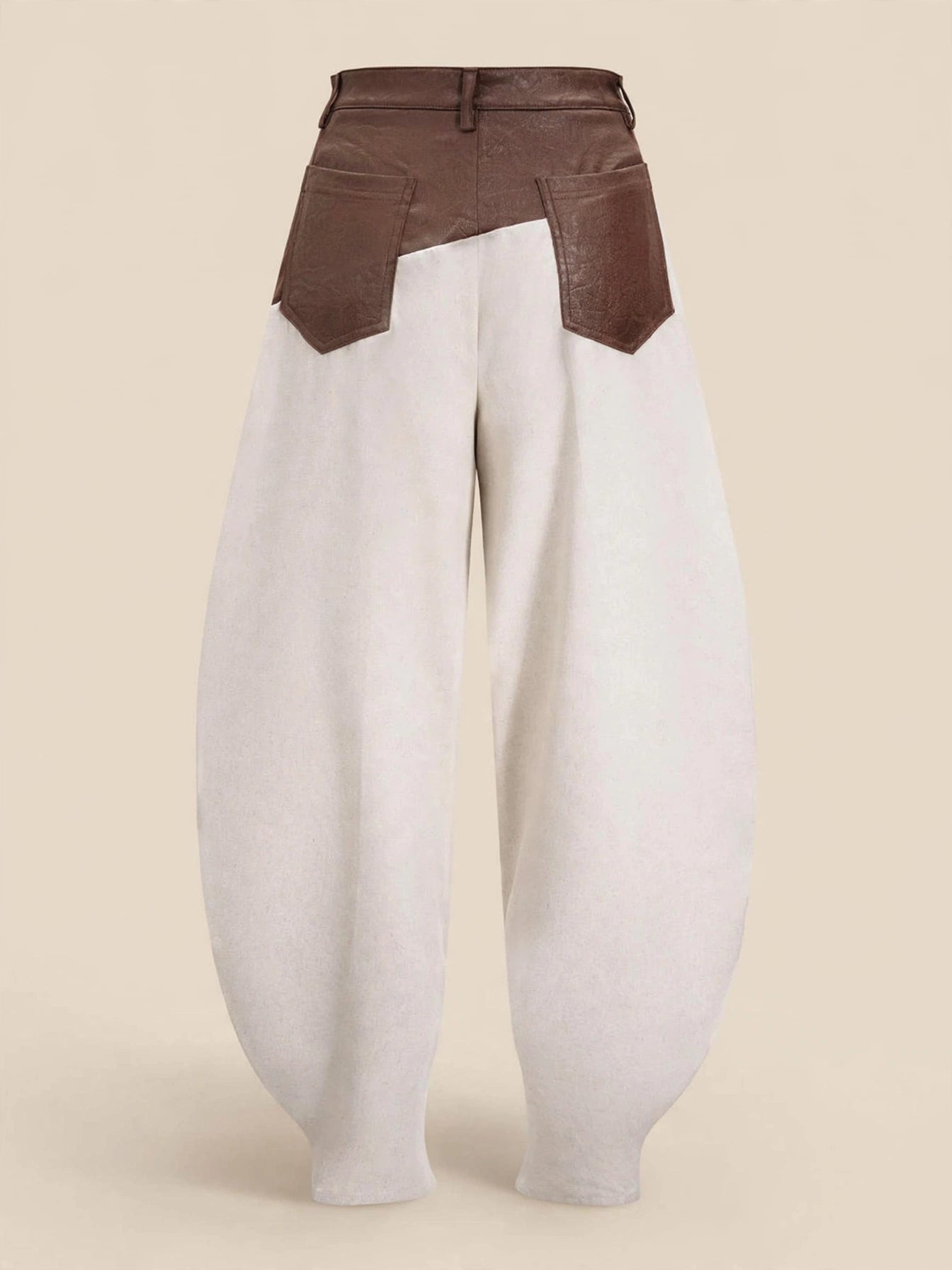 Pantaloni cu talie înaltă și piele - maro/crem