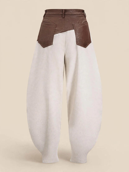 Pantaloni cu talie înaltă și piele - maro/crem