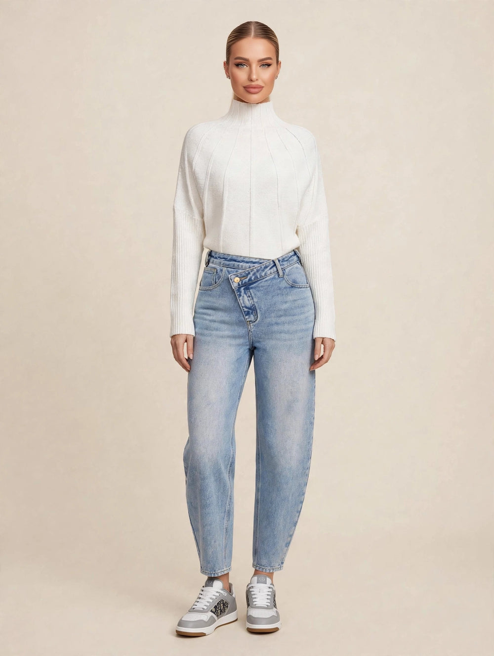 Compleu din 2 piese, bluza și pantaloni lungi din denim - alb/albastru