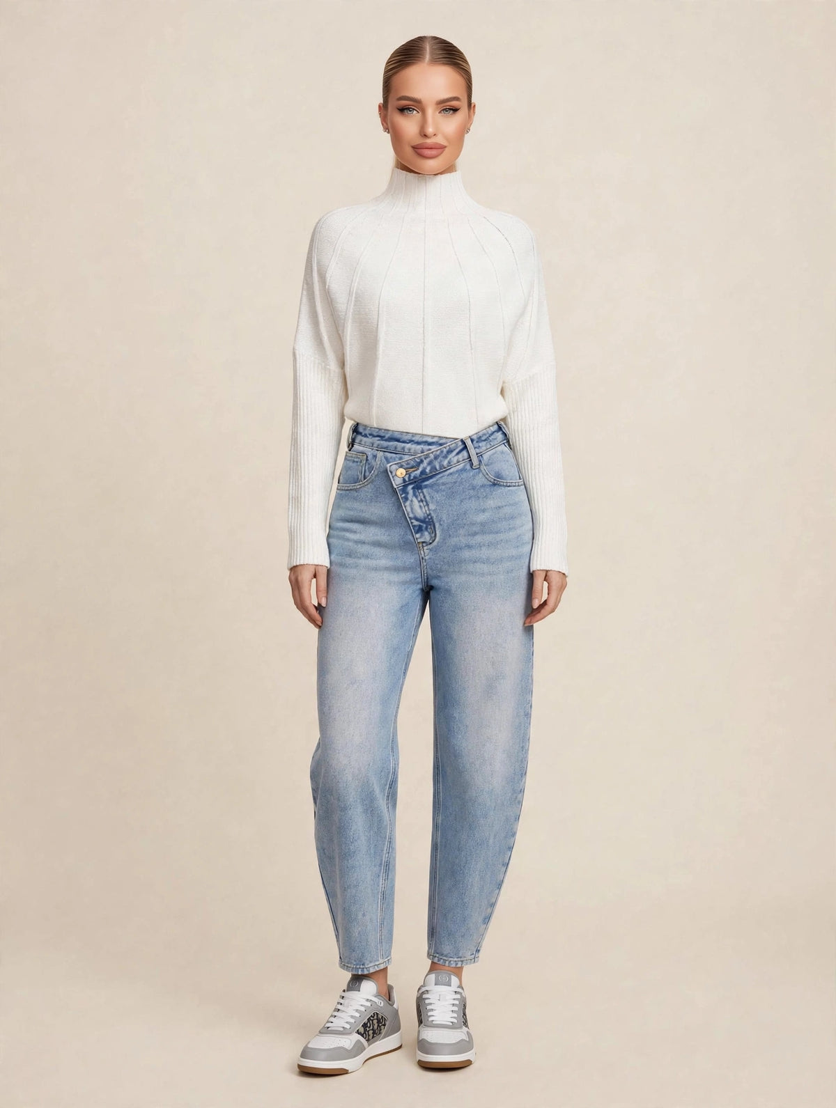 Compleu din 2 piese, bluza și pantaloni lungi din denim - alb/albastru