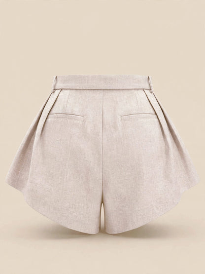 Pantaloni scurți cu talie înaltă - crem