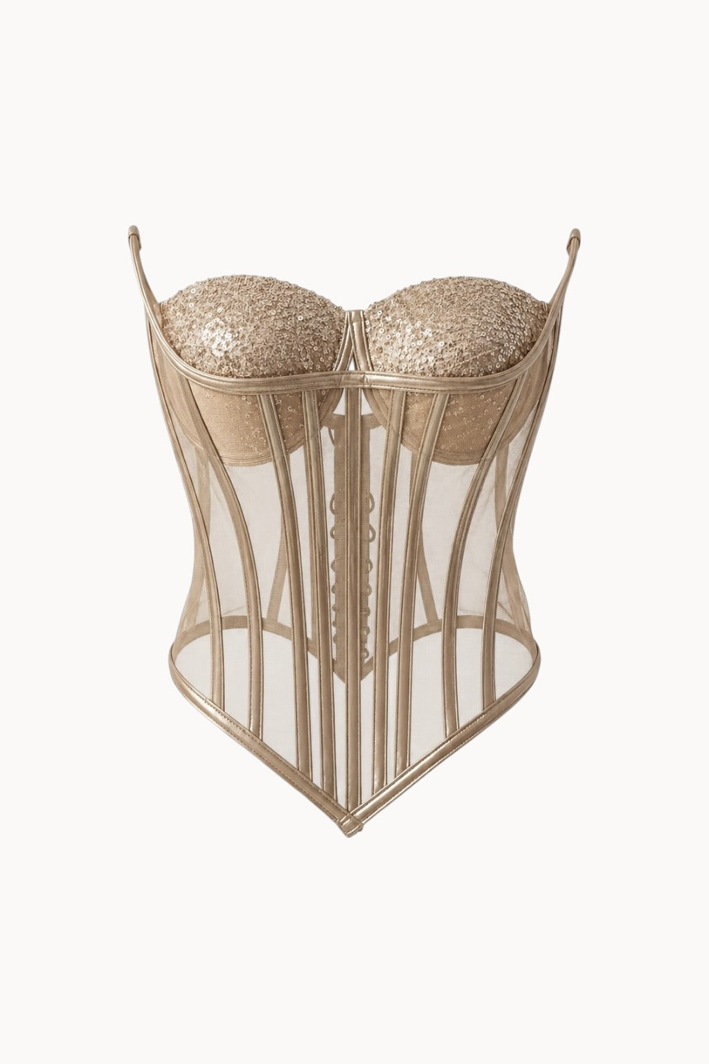 Corset cu piele și paiete - bej