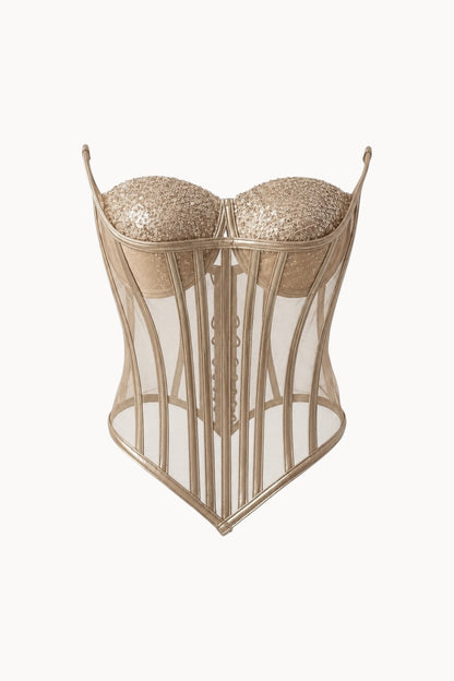 Corset cu piele și paiete - bej