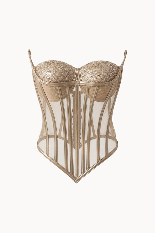 Corset cu piele și paiete - bej