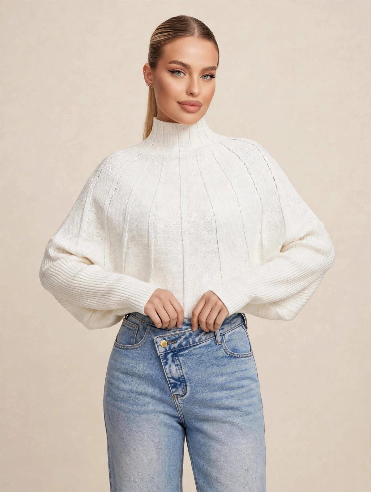 Compleu din 2 piese, bluza și pantaloni lungi din denim - alb/albastru