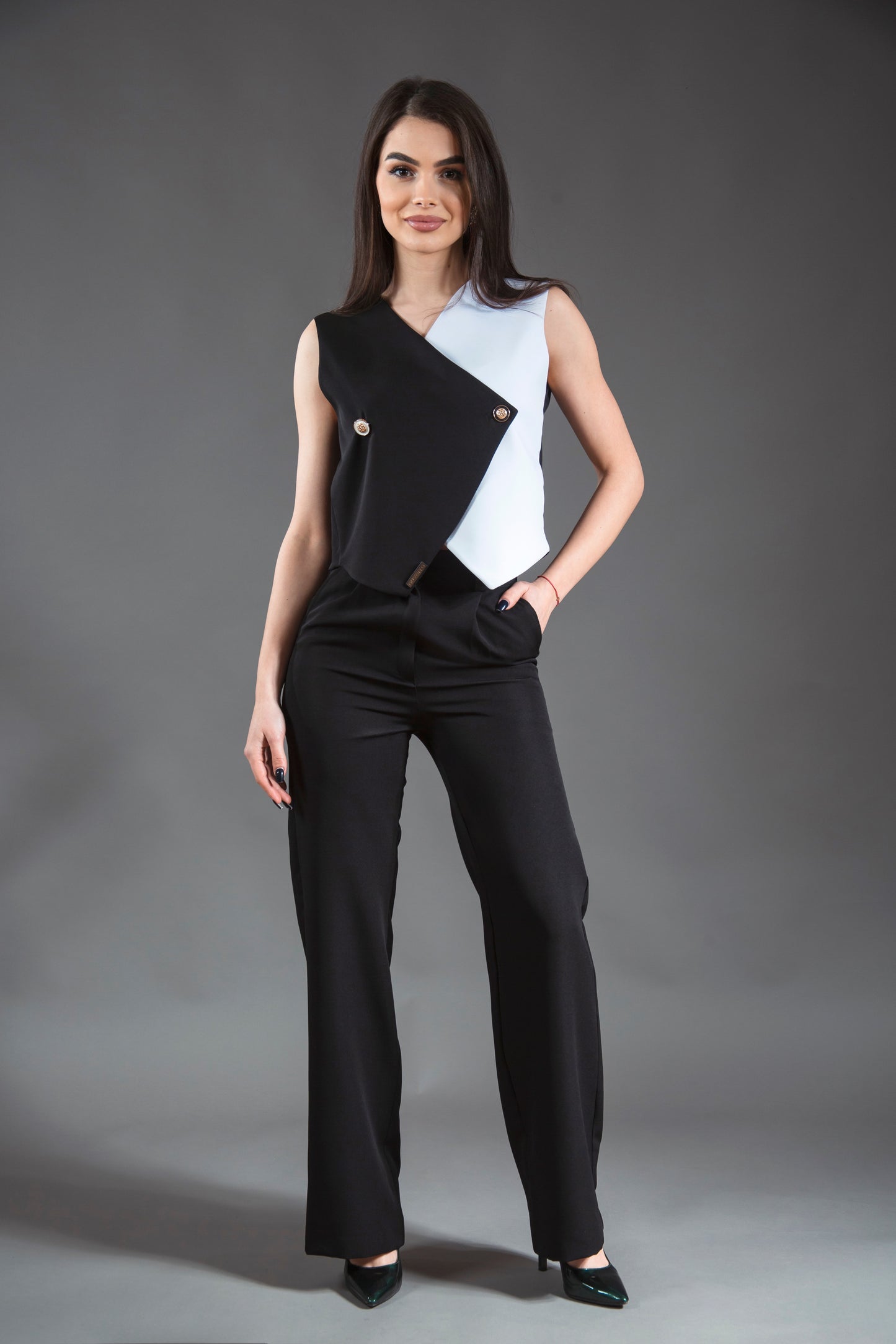 Compleu maieu bicolor și pantaloni lungi – negru