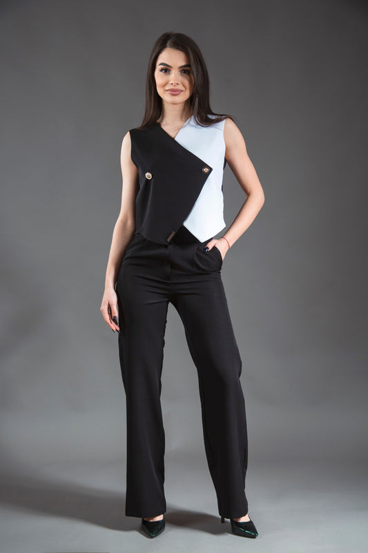 Compleu maieu bicolor și pantaloni lungi – negru