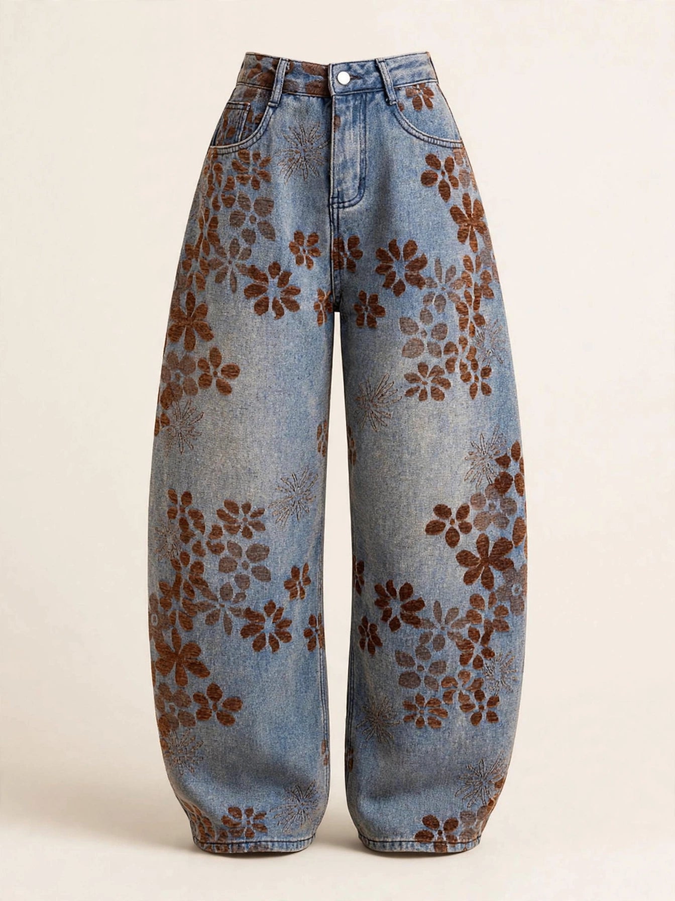 Pantaloni cu talie înaltă denim - maro