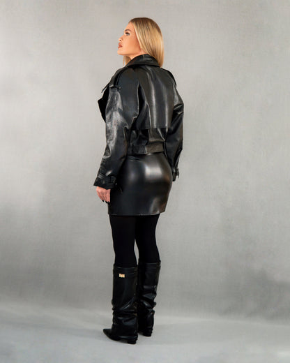 Fustă cu talie joasa din piele - negru