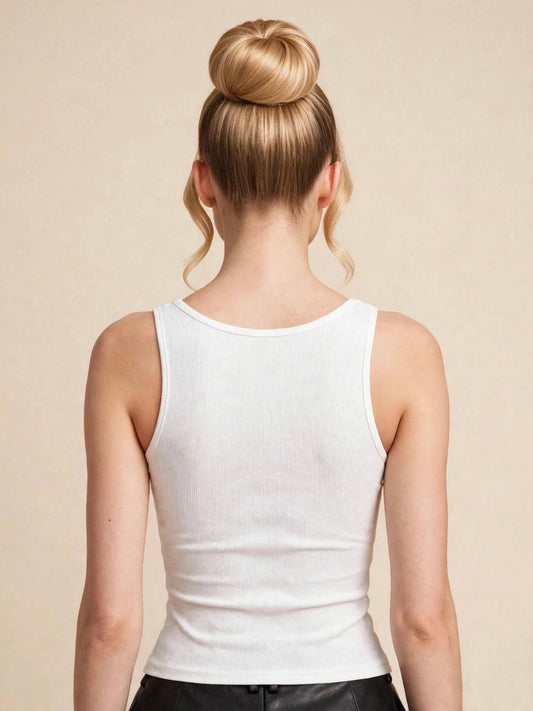 Maieu ribbed cu cristale picuri - alb