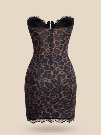 Rochie mini corset cu dantelă - leopard