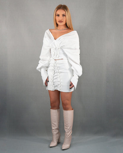 Bluză tip corset cu mâneci lungi - alb