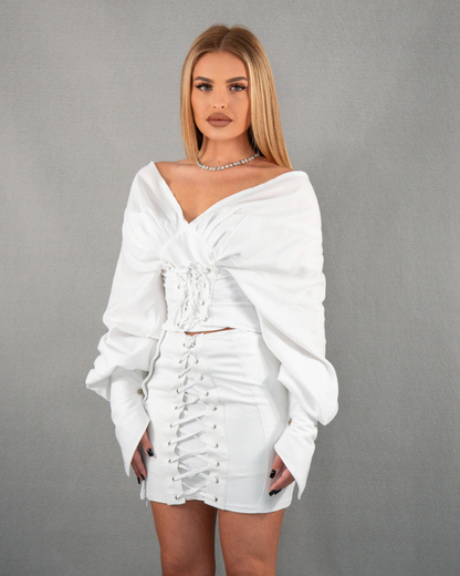 Bluză tip corset cu mâneci lungi - alb