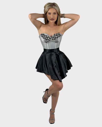 Fusta asimetrica scurta cu pantalon atasat - negru