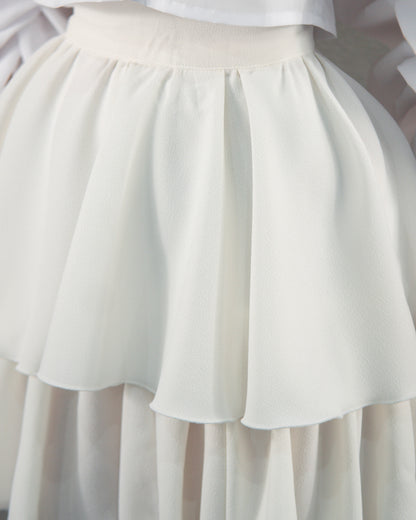 Fustă cu talie înaltă și volane - alb