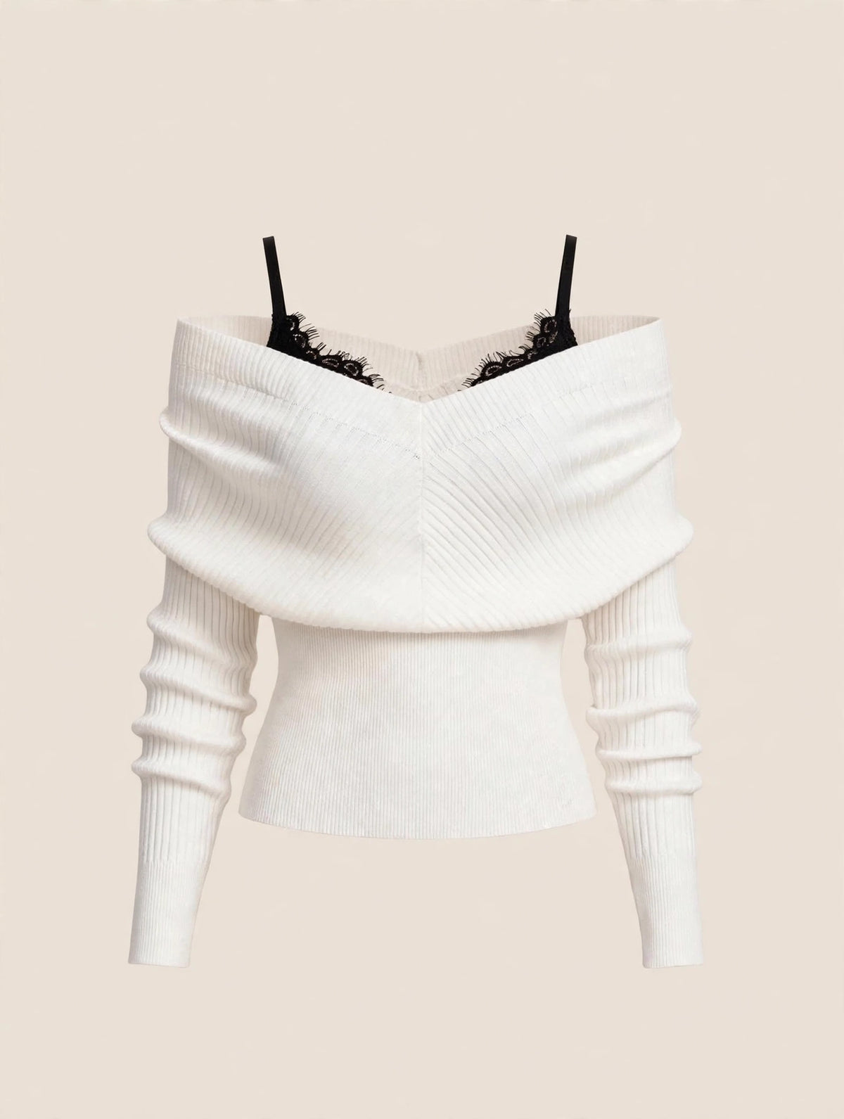 Compleu din 2 piese, bluza și pantaloni maro din piele cu dantelă - alb/maro