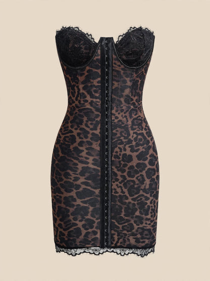 Rochie mini corset cu dantelă - leopard
