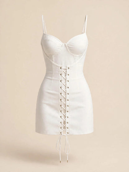 Rochie mini cu bretele ajustabilă - alb