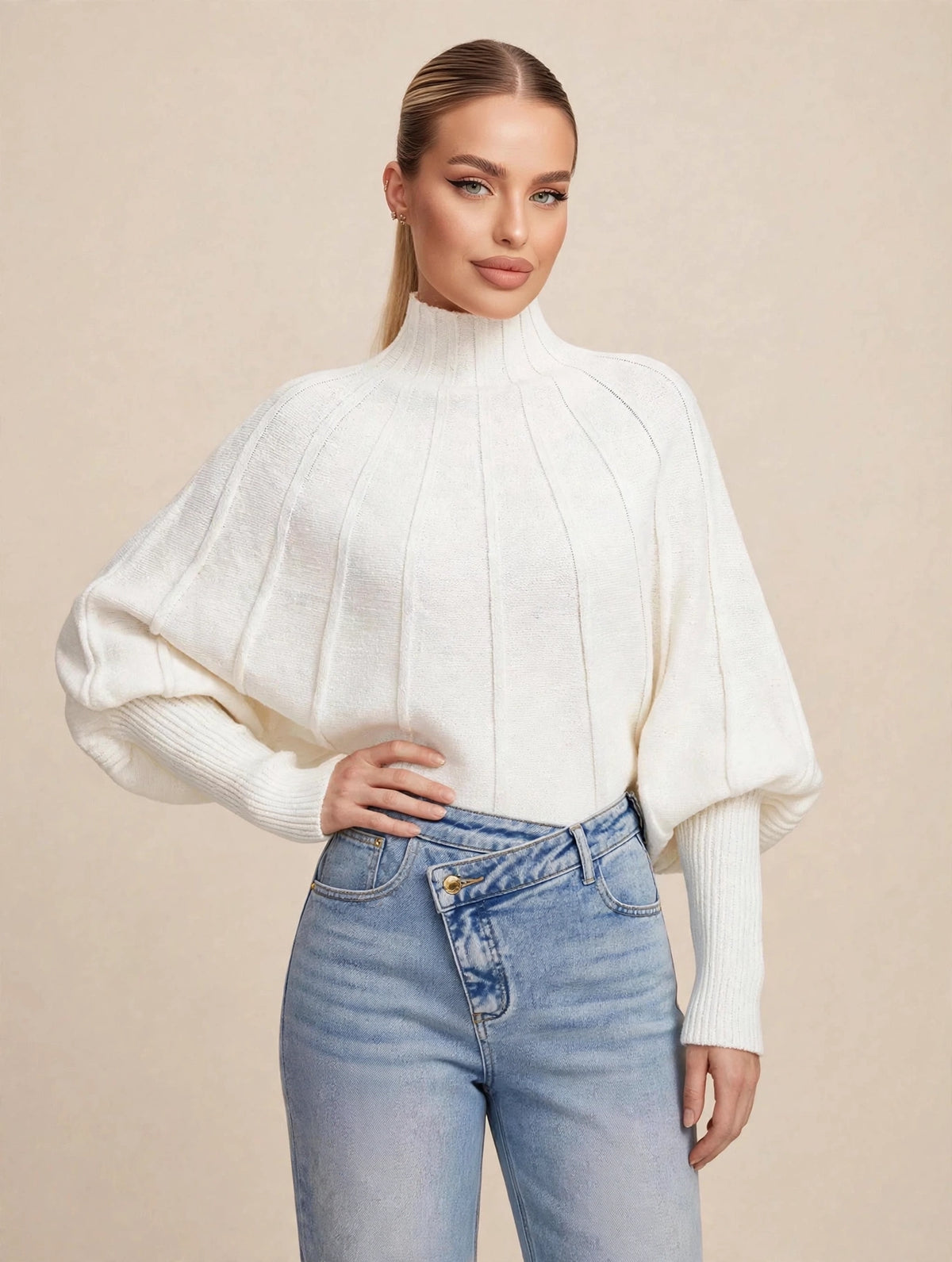Compleu din 2 piese, bluza și pantaloni lungi din denim - alb/albastru