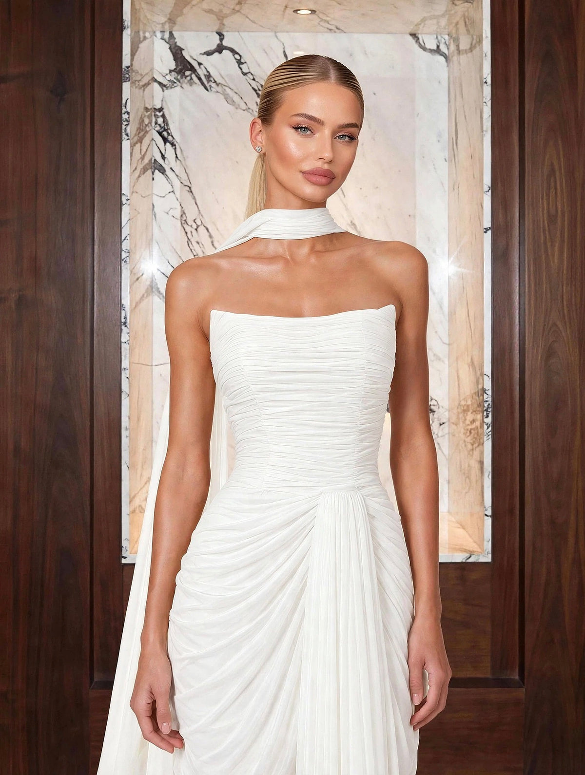 Rochie LUMINA - White Silk Draped