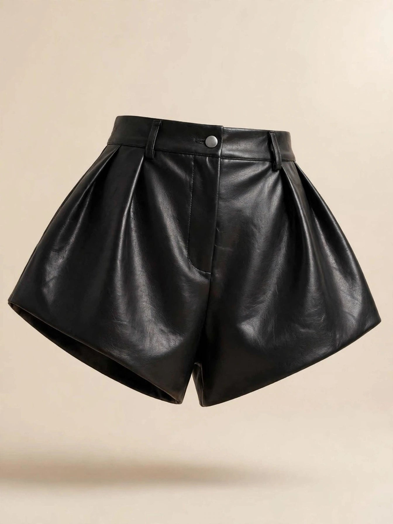 Pantaloni talie înaltă scurți piele - negru