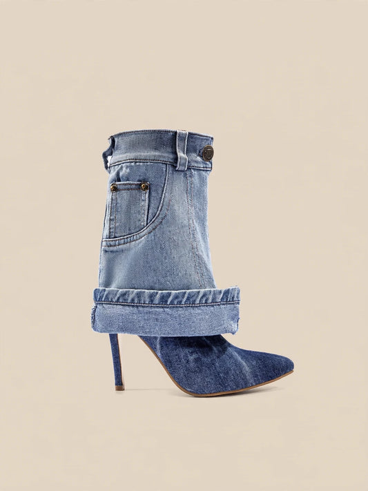 CARGO cizme cu toc - denim deschis