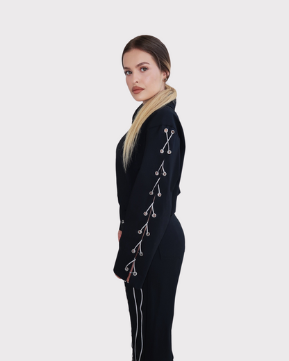 Compleu din 2 piese, geaca si pantaloni cu snur - negru