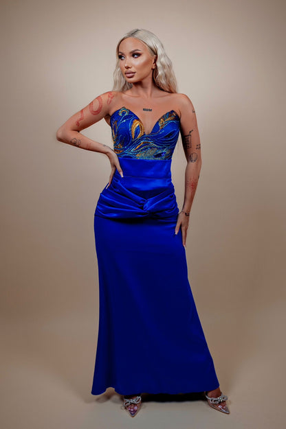 Rochie din 2 piese: corset si fusta longa - albastru regal