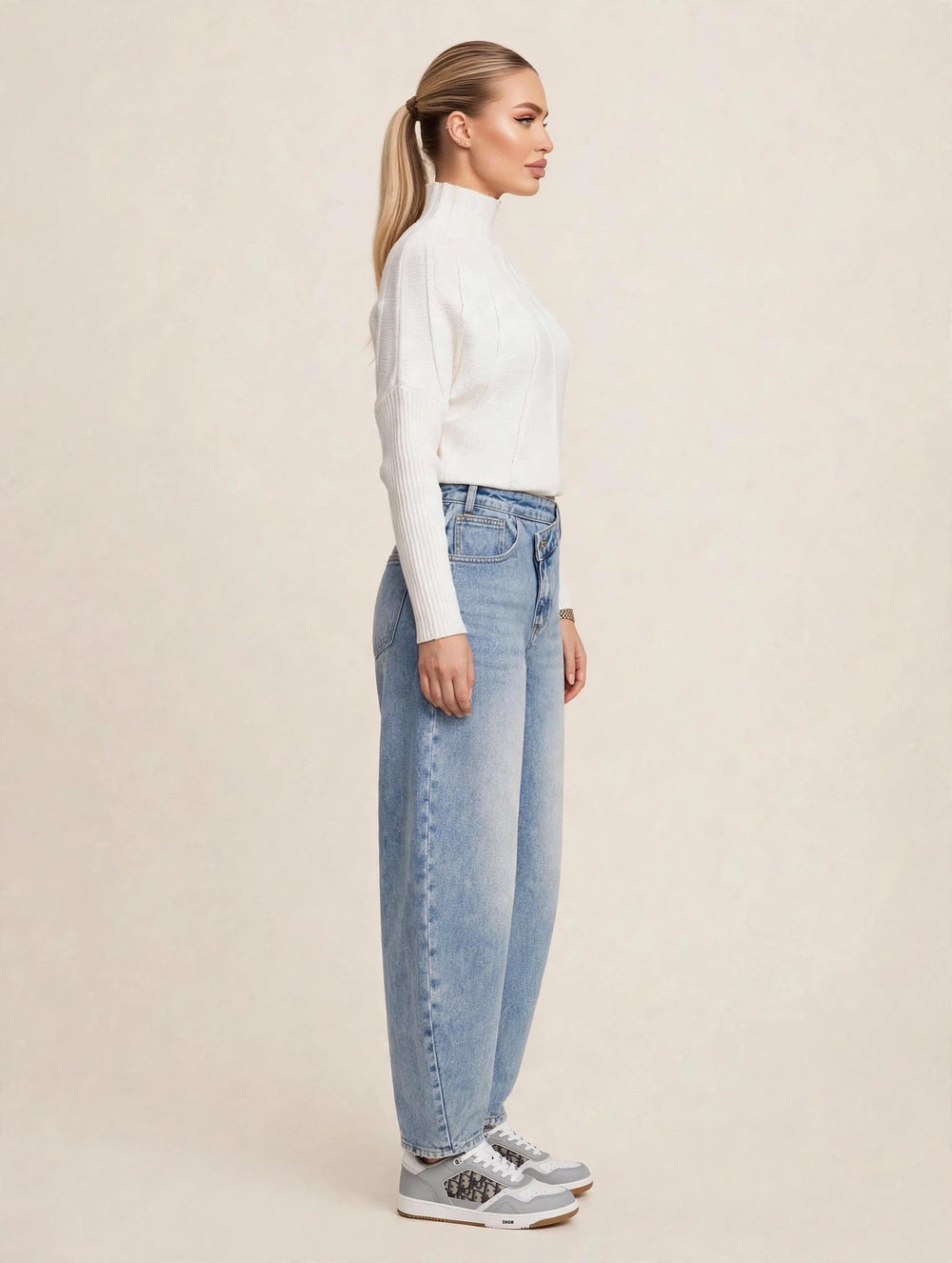 Compleu din 2 piese, bluza și pantaloni lungi din denim - alb/albastru