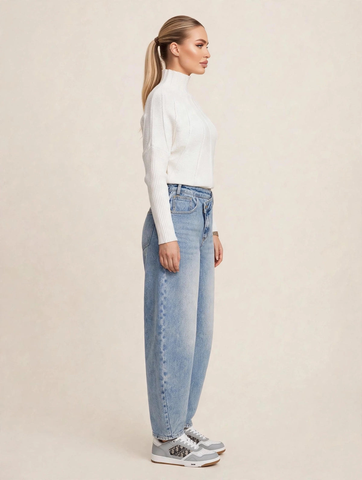 Compleu din 2 piese, bluza și pantaloni lungi din denim - alb/albastru