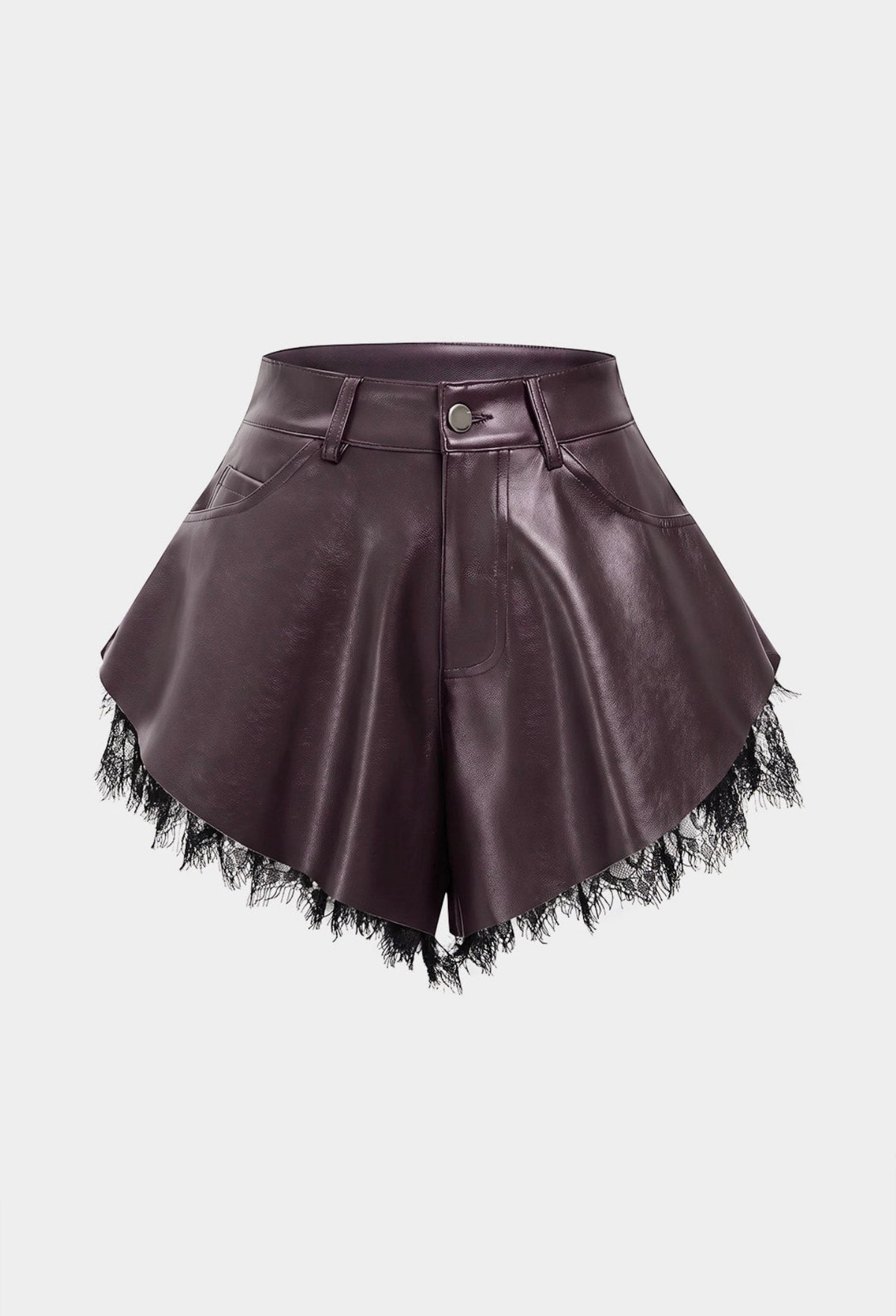 Pantaloni scurți cu talie înaltă și dantelă - maro