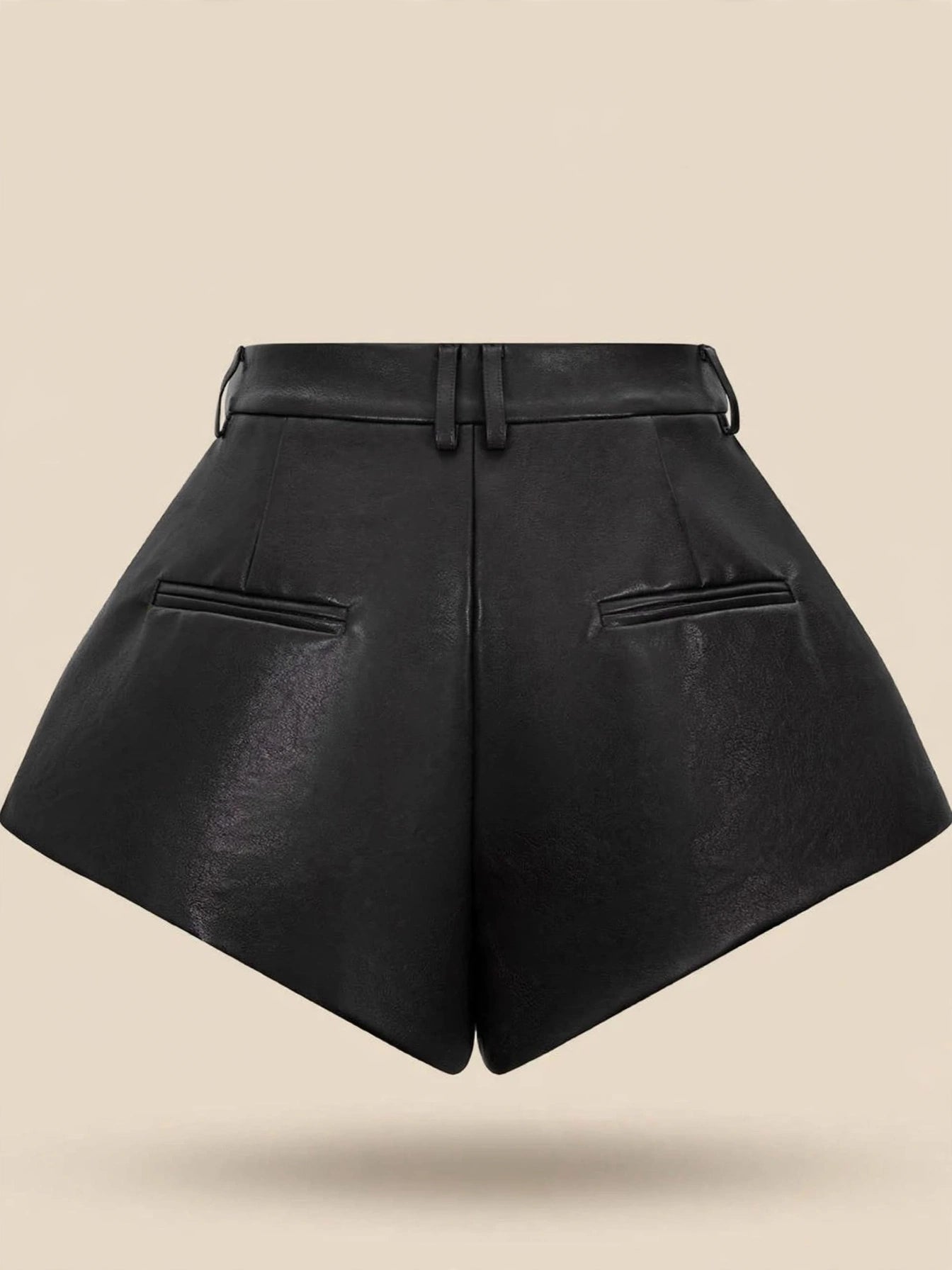 Pantaloni talie înaltă scurți piele - negru