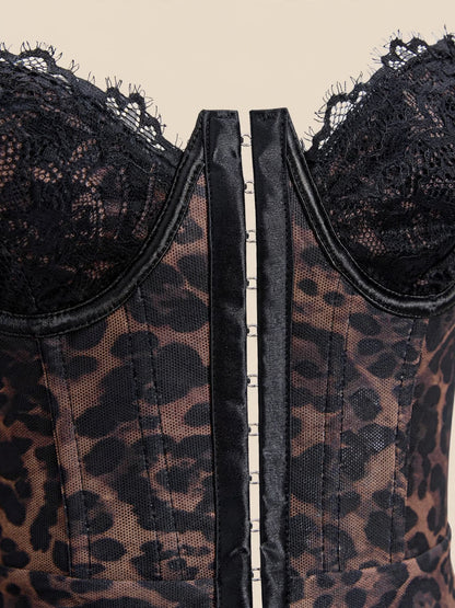 Rochie mini corset cu dantelă - leopard