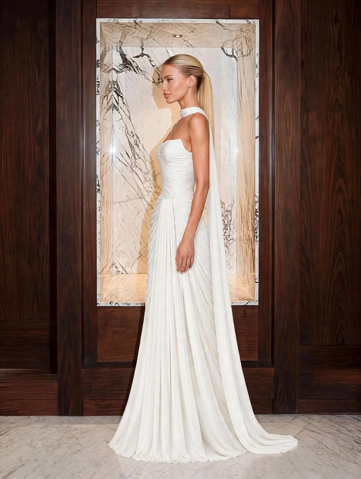 Rochie LUMINA - White Silk Draped
