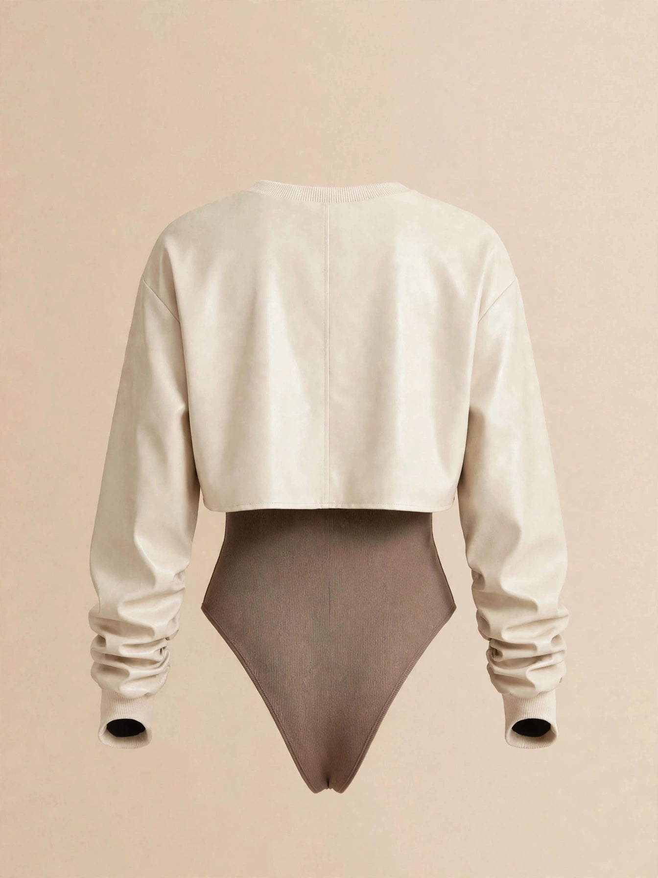 Body și bluza cu mânecă lungă din 2 piese - crem/maro