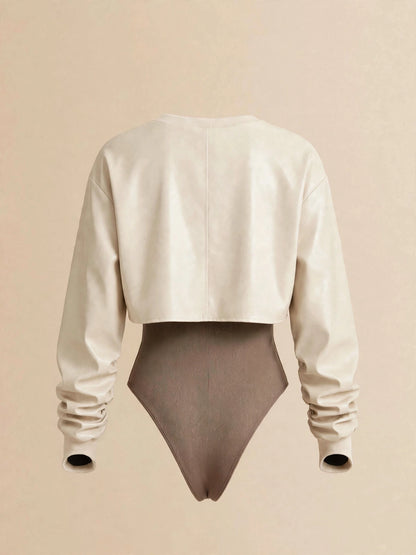 Body și bluza cu mânecă lungă din 2 piese - crem/maro