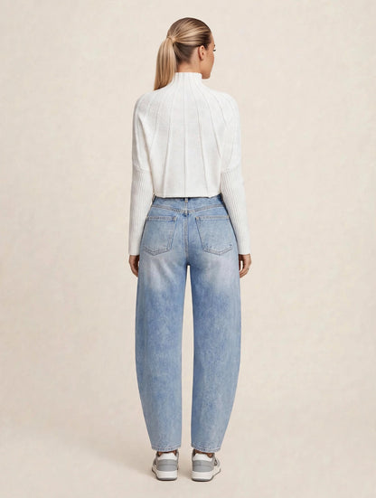 Compleu din 2 piese, bluza și pantaloni lungi din denim - alb/albastru