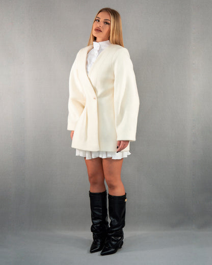 Palton din lână cu pliuri - alb