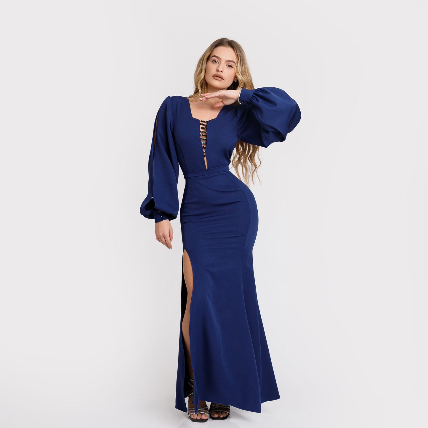Rochie Lunga Eleganta Tip Sirena - albastra, negru