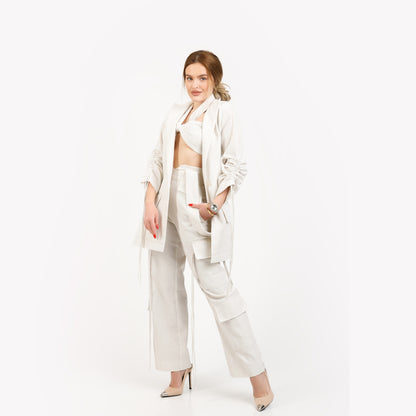 Sacou cu maneci reglabile, din in - off white