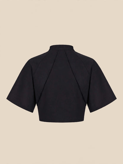 Tricou crop top accesorii metalice - negru