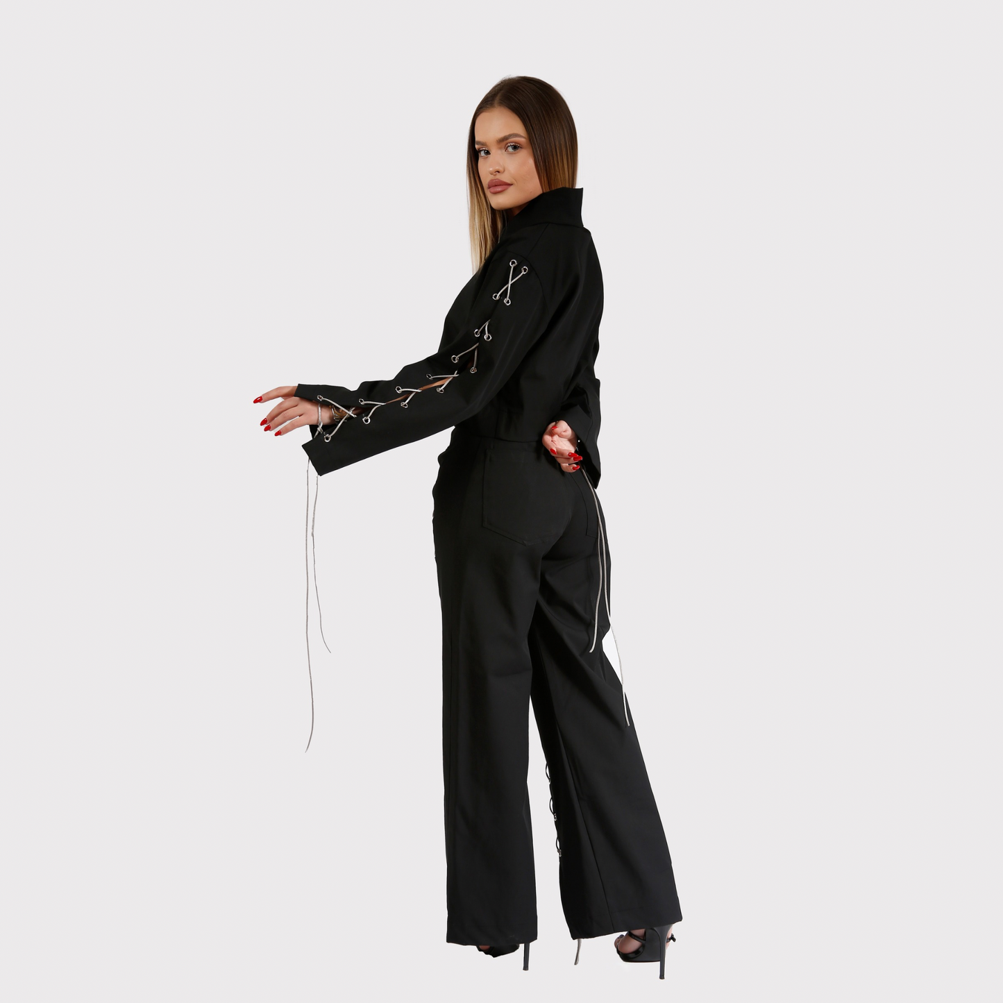 Compleu din 2 piese, geaca si pantaloni cu snur - negru