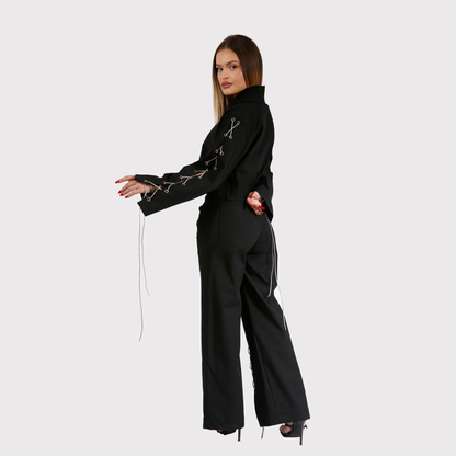 Compleu din 2 piese, geaca si pantaloni cu snur - negru