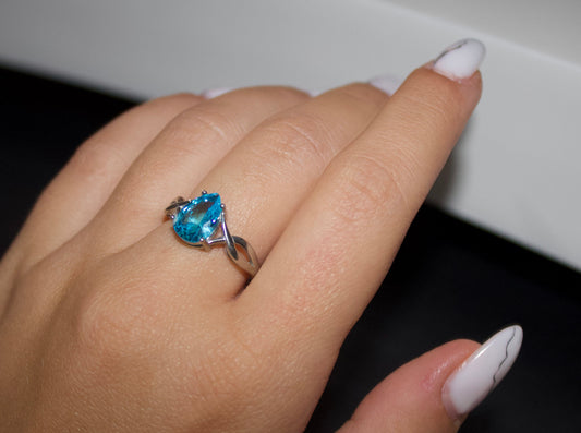 Inel din argint cu diamant albastru - Blue Crown