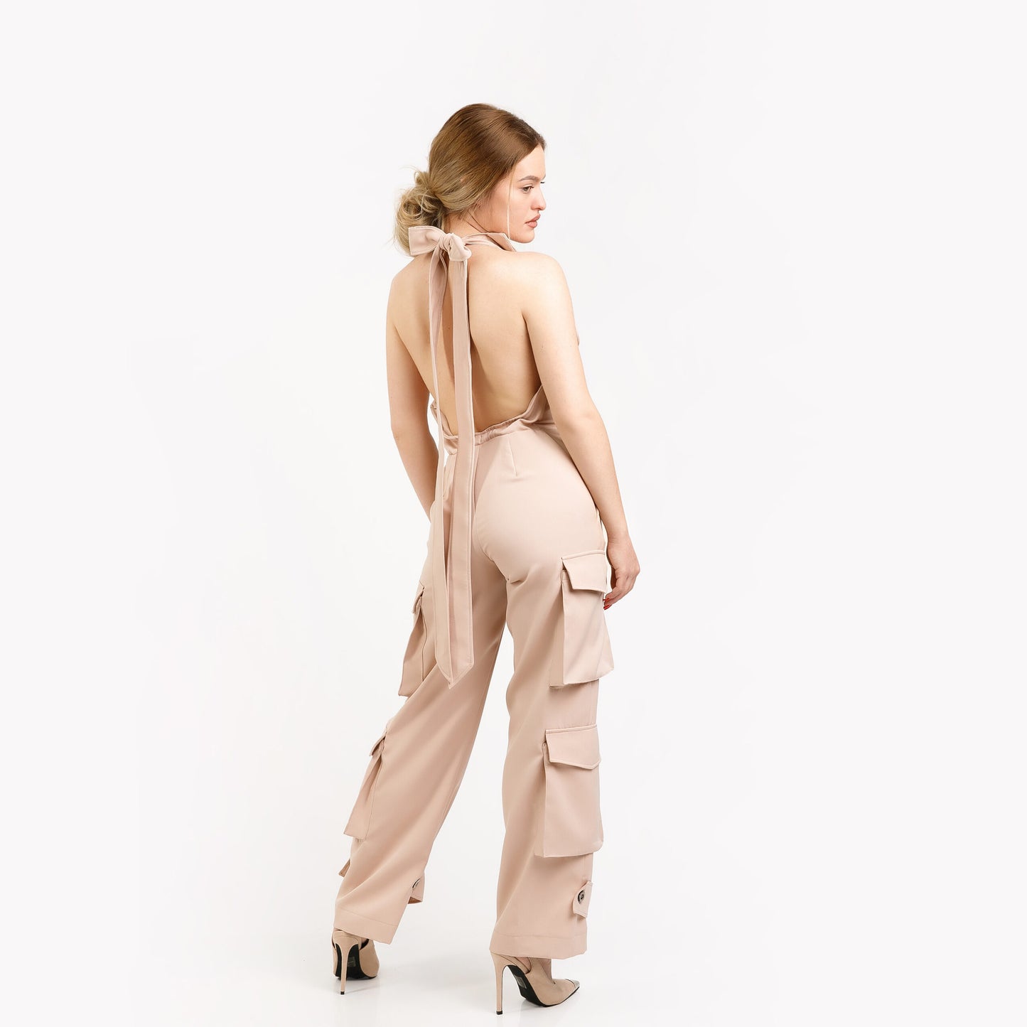 Salopeta casual, avec pantalon cargo si spatele gol - bej
