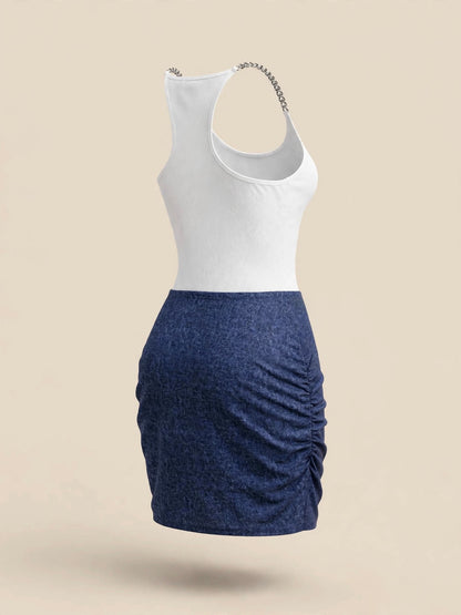 Rochie mini din denim - alb